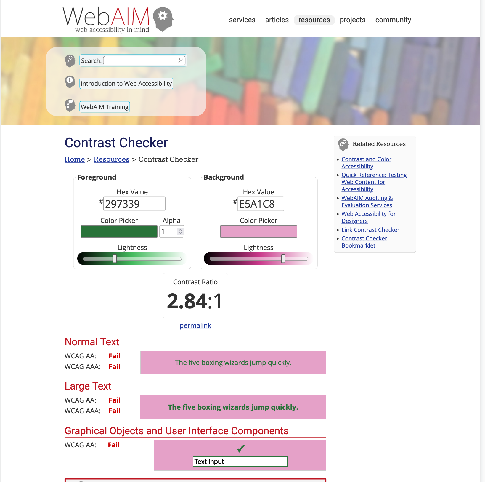 a screenshot of the color contrast checker