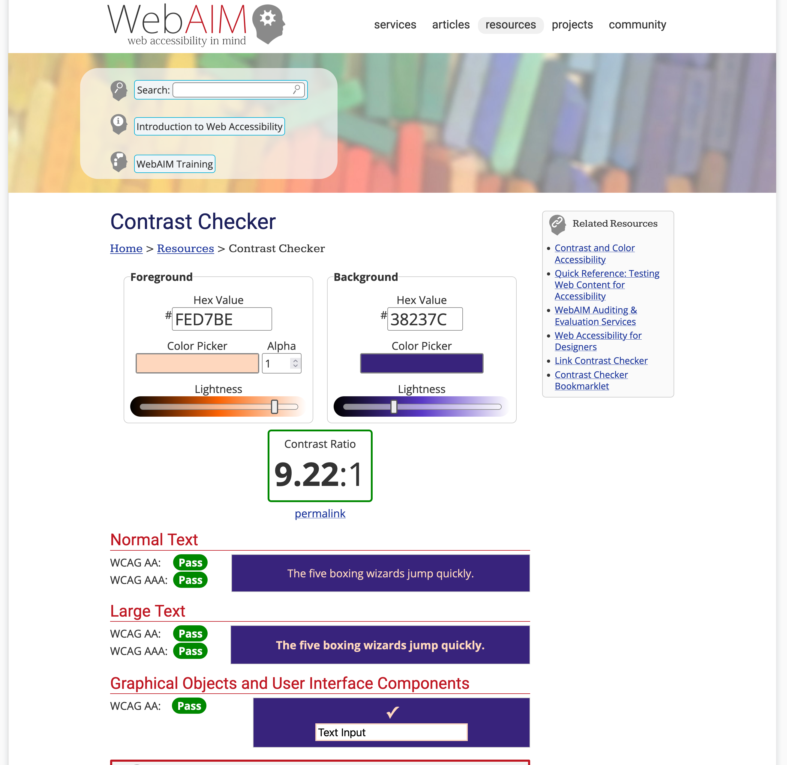 a screenshot of the color contrast checker